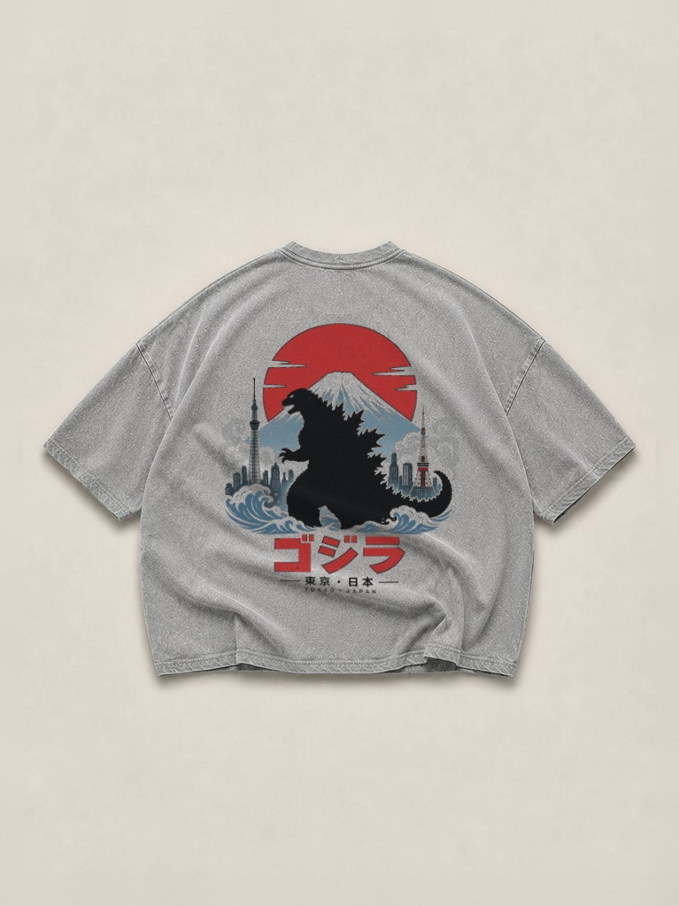 Godzilla Rises Over Tokyo Beneath Mount Fuji