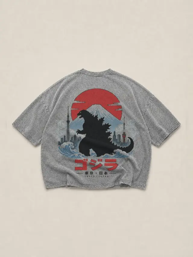Godzilla Rises Over Tokyo Beneath Mount Fuji